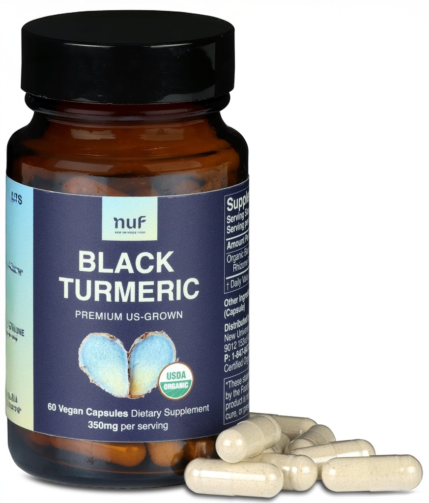NUF- Luomu Musta kurkuma 350 mg Koko juuri Vegaani kapselit - US Kasvanut - Gluteeniton - Ei- GMO- niveltuki - Terve Inflammatory Response - Kunnollinen Immuniteetti