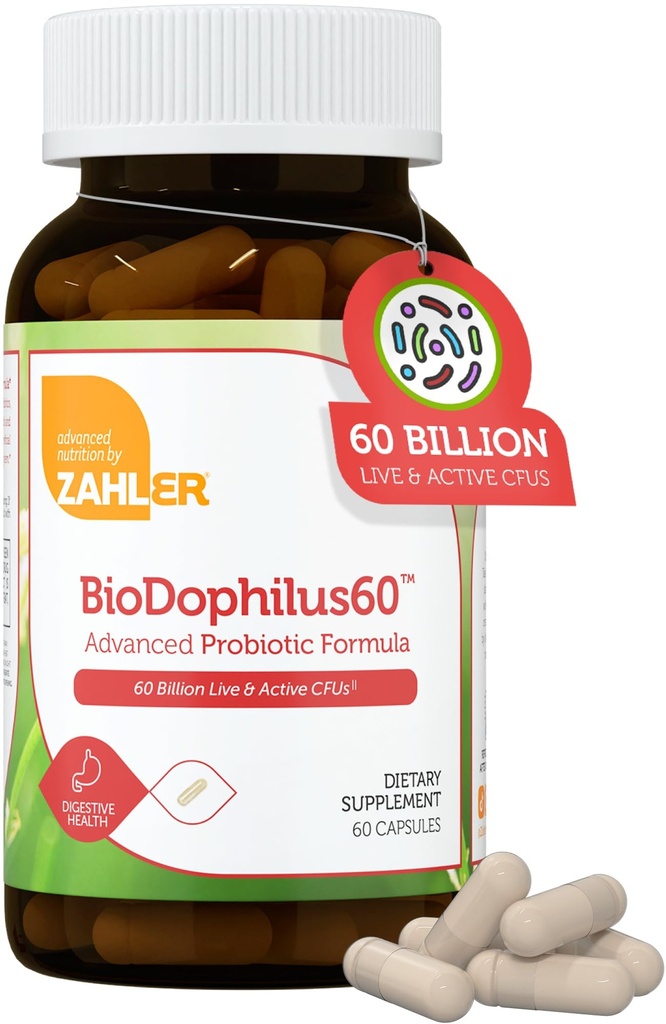 Zahler BioDophilus60, 60 miljardia PMY Probiootti + Prebiootti - 11 Kantaa Päivittäinen Probiootti Supplement - Kosher Probiootit naisille ruoansulatusterveys, Probiootit Men for Gut Health (60 kapselia)