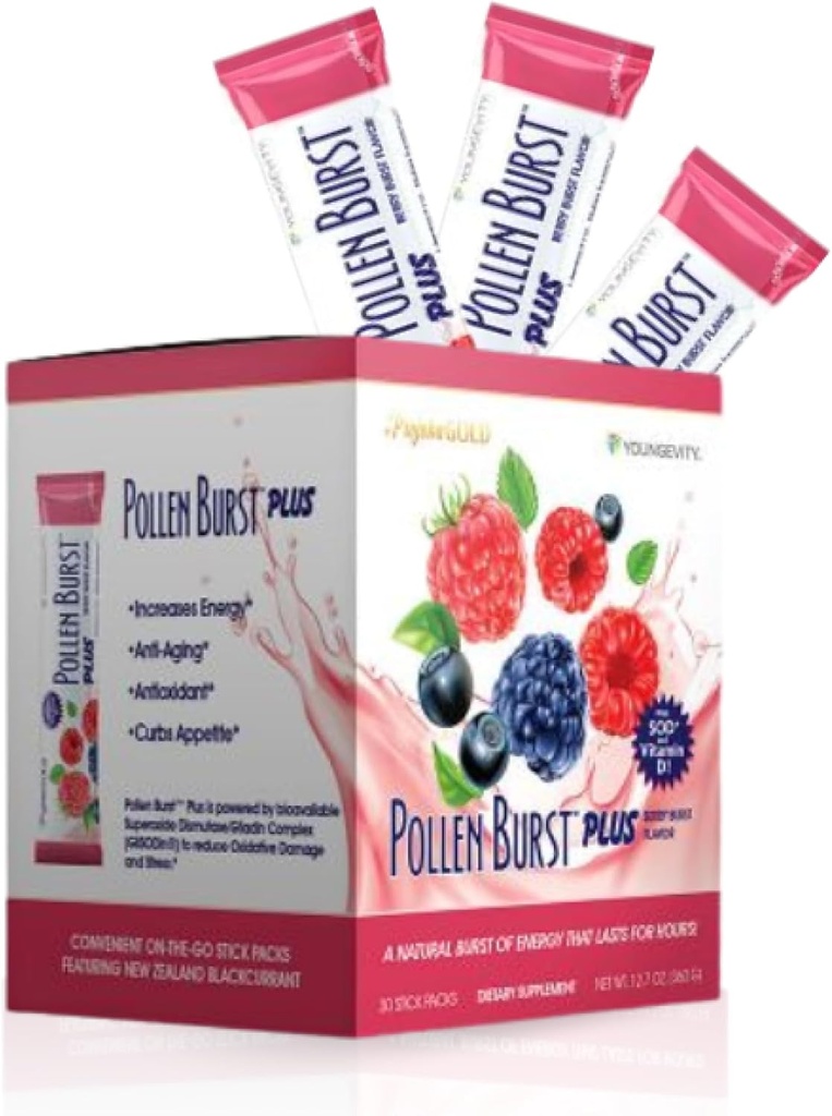 Youngevity Projoba Pollen Burst Plus Berry - Naturenergidryck med blomma Pollen, vitaminer och antioxidanter - stöder hållbar energi och övergripande välbefinnande - 30 paket