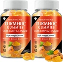 Kurkuma Curcumin Gummies inkivääri & Black Pepper Vegan Pectin Formula Immuuni Boost, Terve iho & Joint Support Pureskella täydentää aikuisille & Teini (2-pakkaus)