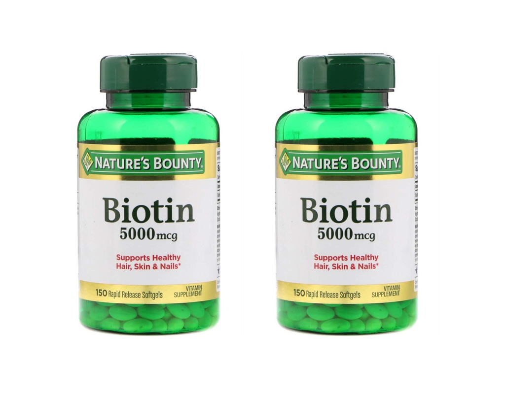 2 Set of Nature's Bounty® Biotin 5000 mikrog, 150 Softgels