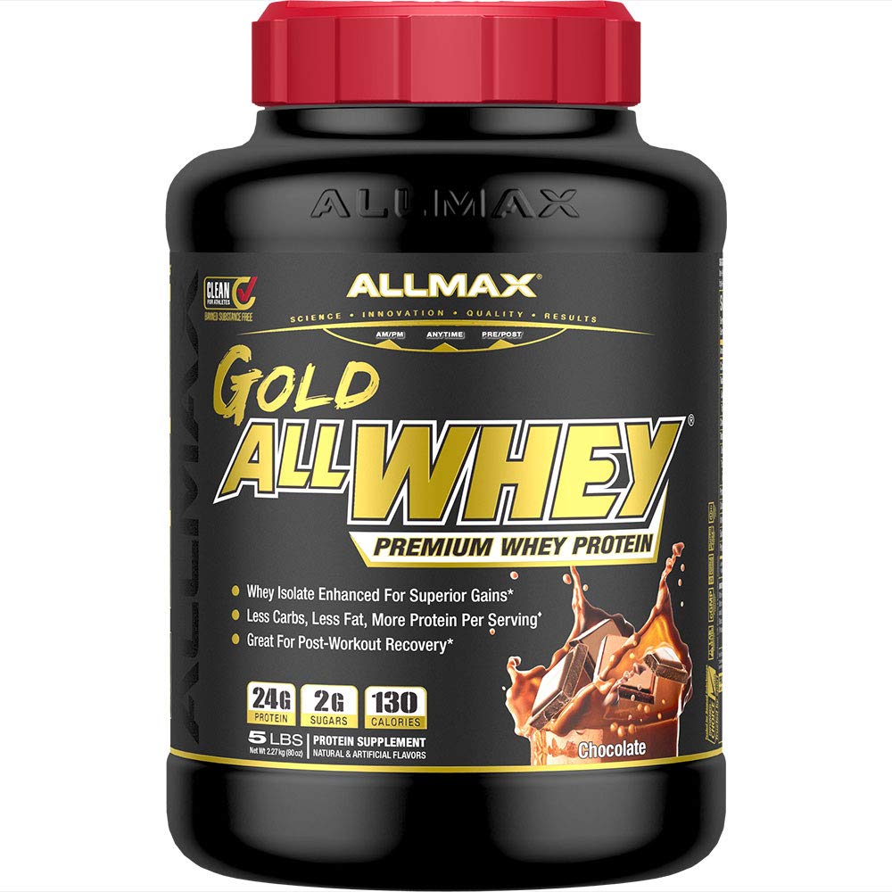 ALLMAX Nutrition Gold ALLWHEY, Chocolate- 5 lb - 24 grammaa proteiinia per Scoop - Gluteeniton, matala carb & Low Sugar - Noin 71 tarjoilut