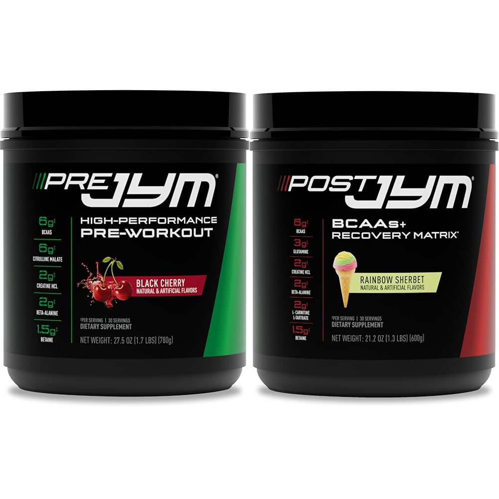 PRE JYM 30 Musta kirsikka & Post JYM Rainbow Sherbert Post-Workout 30 Tarjoilut Lihasten Recovery Drink
