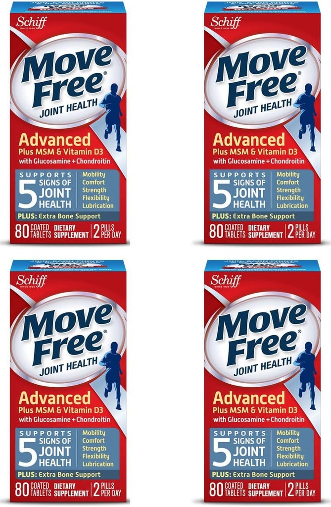 Move Free Advanced Plus MSM ja D3-vitamiini, 80 tablettia - Joint Health Supplement with Glukosamiini ja kondroitin (Pack of 4)