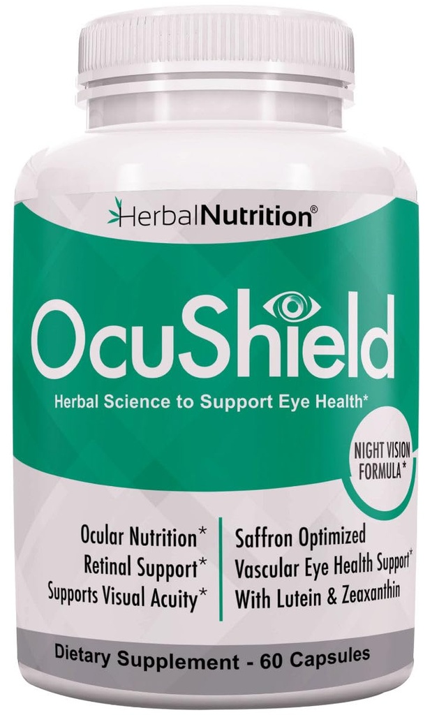 OcuShield Eye Health Vitamin Support för hälsosamma ögon, nattvision med Saffron, Lutein & Zeaxanthin, Eye Nutrients för att skydda och stimulera okulär hälsa, en flaska