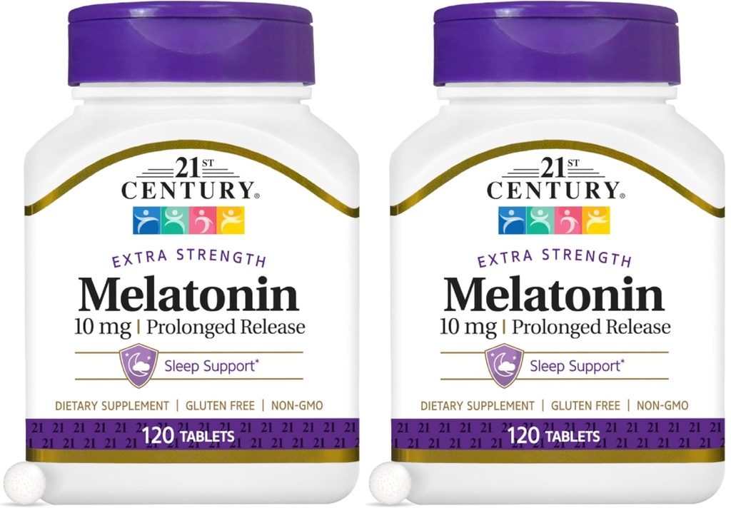 21st Century Melatoniini 10 Mg Pitkäjulkaisu, 120 Luku (Pakkaus 2)