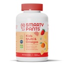 SmartyPants Kids Multivitamiini Gummies: Omega 3 Fish Oil (EPA/DHA), D3-vitamiini, C-vitamiini, B12, B6, A-vitamiini, K-sinkki immuunitukeen, Biotiini, Gluteeniton, Kolme hedelmän makua, 120