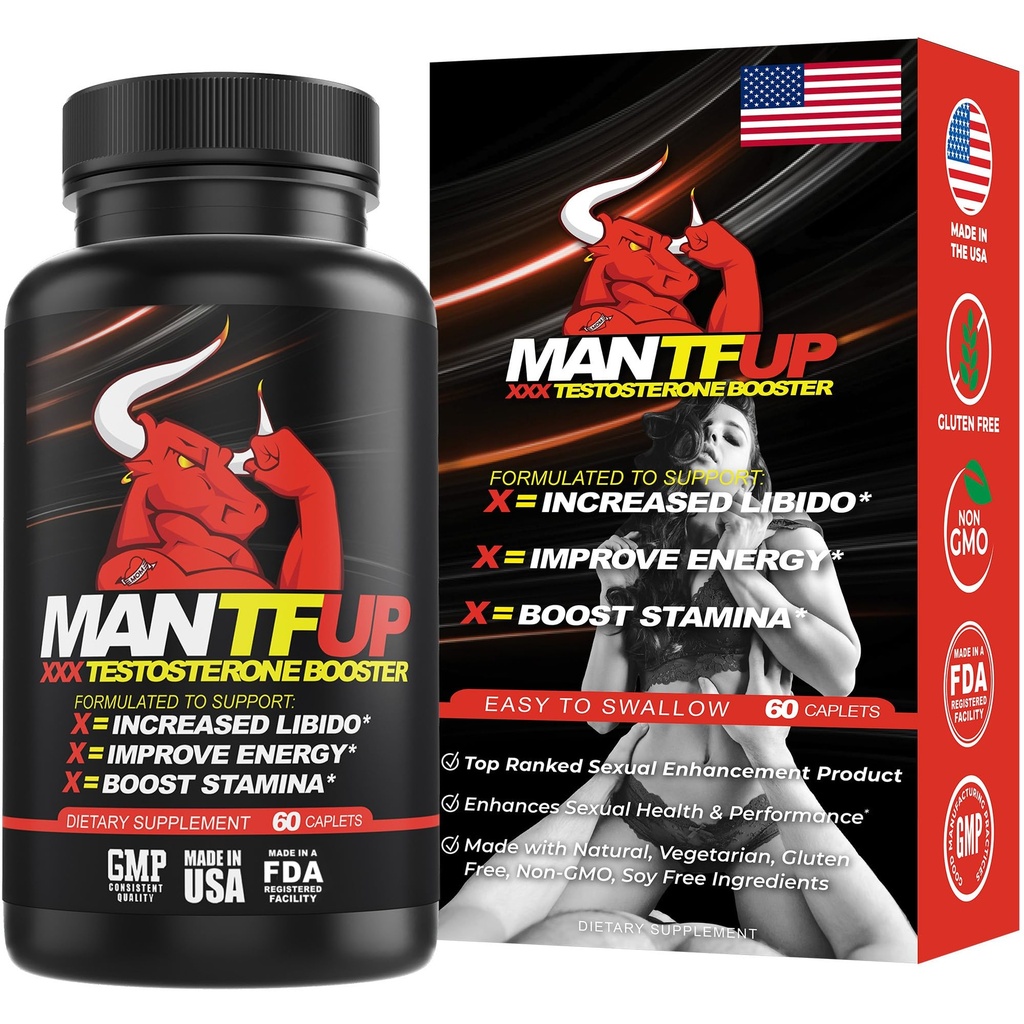 MANTFUP Vitality Enhancer miesten pikakäyttö Testosteroni Booster & Daily täydentää tukea Mies terveys & Libido . Potenciadores de Testosterona. Made in USA (1 kuukausi tarjonta, 60 Caplets)