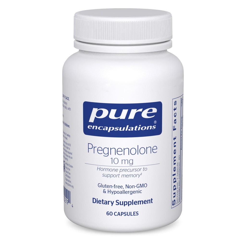 Pure Encapsulations Pregnenolone 10 mg - Tukimuisti & hormonitasapaino* - Hormonin esiaste - Gluteeniton & ei-GMO - 60 kapselia
