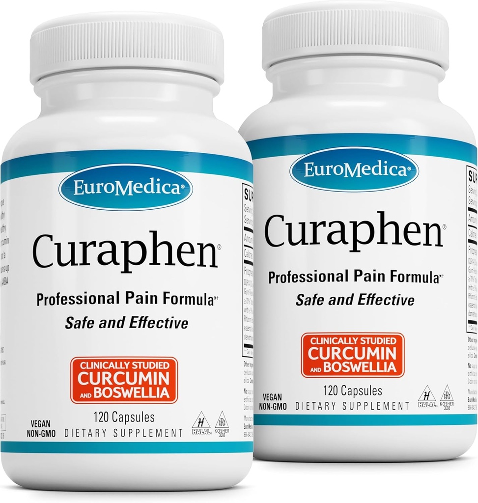 EuroMedica Curaphen - Curcumin Supplement for Circulation & Endorphin Support - Tuki satunnaisille häiriöille - Aids Terveitä lihaksia - 120 kapselia, 2 pakkaus (240 kapselia)