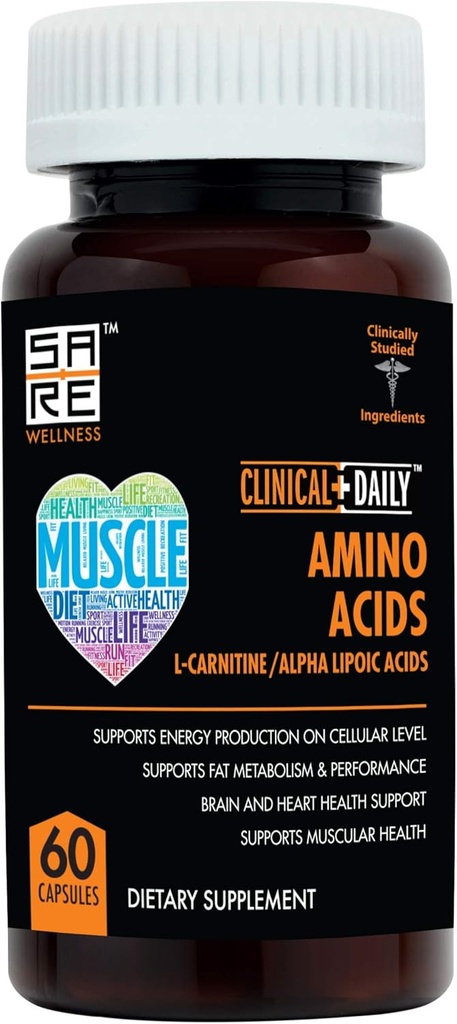 CLINICAL DAILY Acetyl L Carnitine - Alpha Lipoic Essential Amino syror kompletterar kapslar för kvinnor, män eller äldre - ALCAR ALA Complex hjälper till att öka metabolism, hjärna, hjärta och muskelhälsa - 60 piller