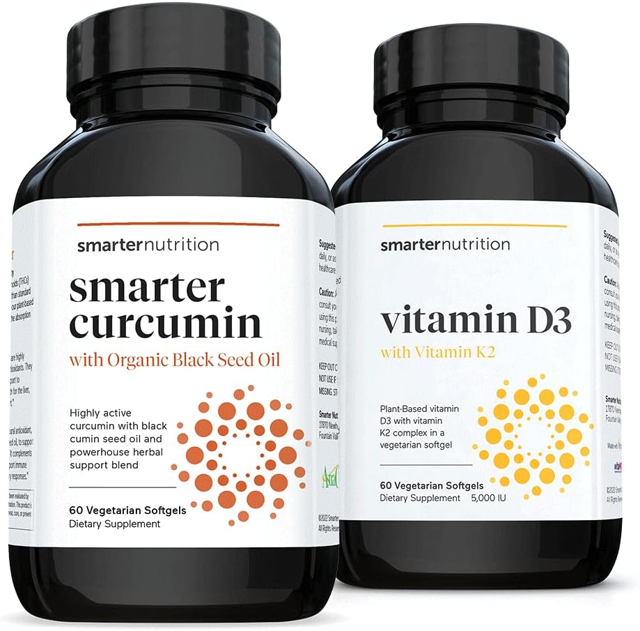 SMARTERNUTRITION Curcumiini - Potenssi ja imeytyminen + kasviperäisen D3-vitamiinin immuunituki Vegan K2 Complex
