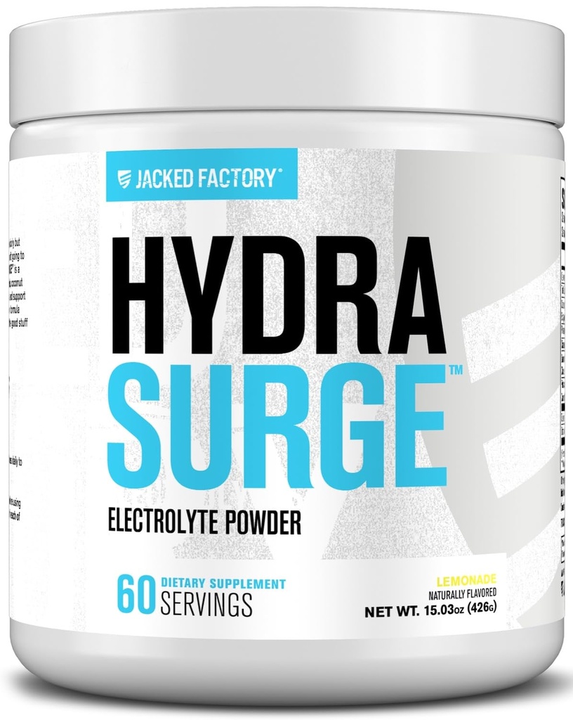 Jacked Factory HYDRASURGE Elektrolyyttijauhe - Hydraation lisäravinteet w/Key Minerals, Himalajanmeren suola, Kookosvesi - Keto Friendly, Luonnollisesti makeutettu - 60 tarjoilua, sitruunamehu