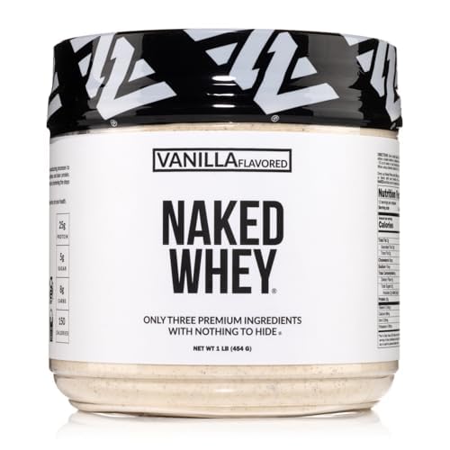 NAKED Vanilla Whey Protein 1Lb, Endast 3 Ingredienser, All Natural Grass Fed Whey Protein Powder + Vanilla + Coconut Sugar-GMO-Free, Soy Free, Gluten Free. Aid Muscle Growth, 12 Servings