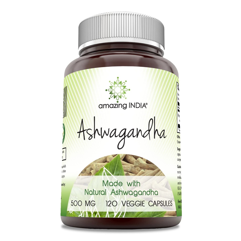 Fantastiska Indien Ashwagandha Supplement | 500 Mg Per Serving | 120 Veggie Capsules | Icke-GMO | Gluten Free | Made in USA | Idealisk för vegetarianer