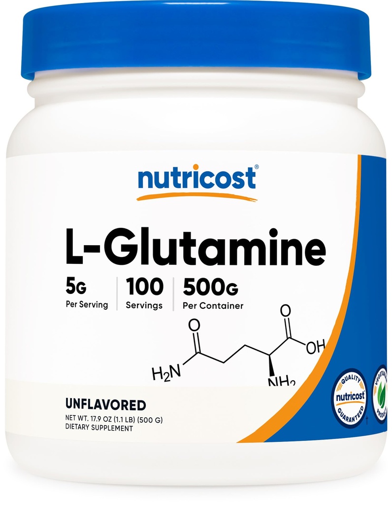 Nutricost L-Glutaminpulver (500 gram) Osmakad - Gluten Free & Non-GMO, 100 portioner