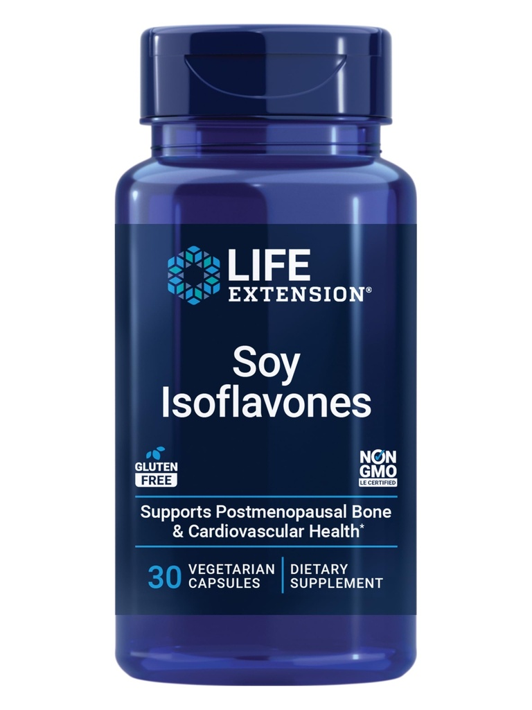 Life Extension Soy Isoflavones, Heart, Bone & Cellular Health Support for Postmenopausal Women, Gluteeniton, ei-GMO, Kasvissyöjä, 30 kapselia
