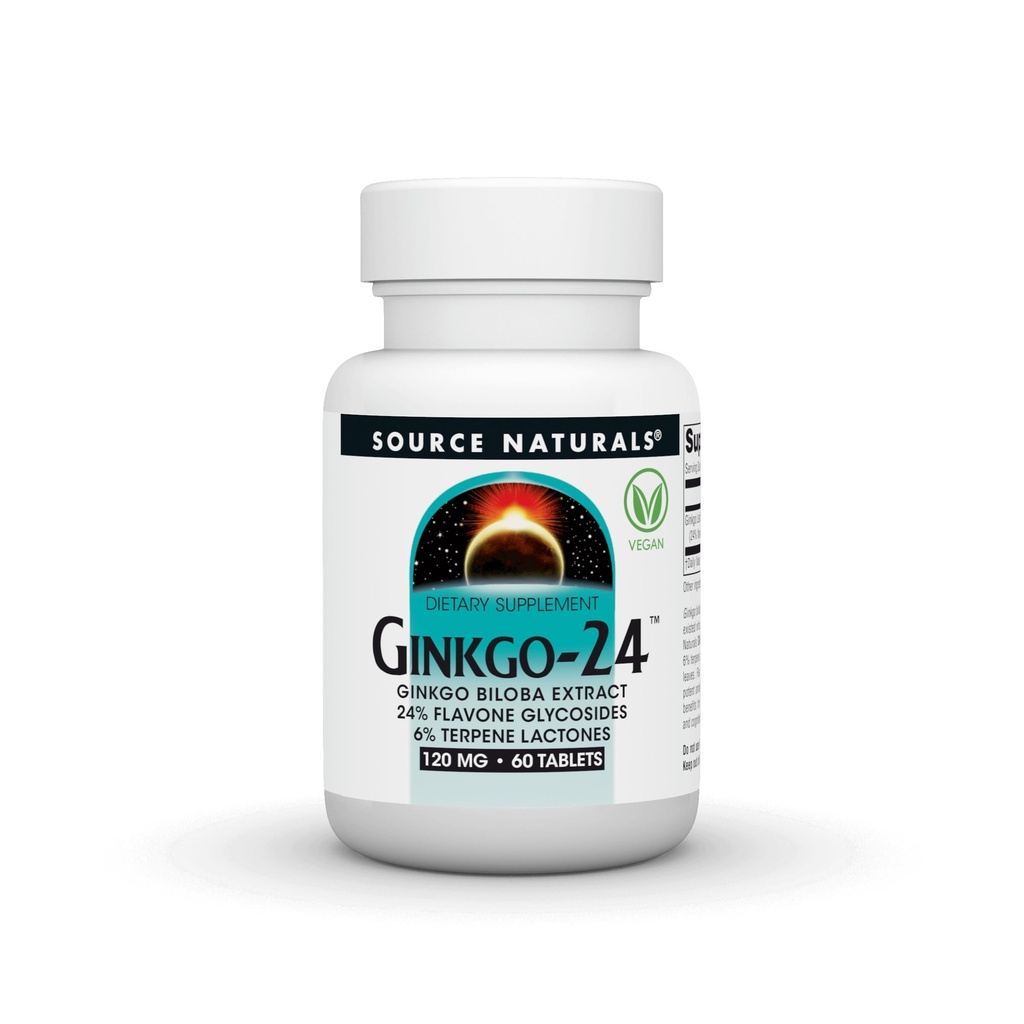 Source Naturals Ginkgo-24 - Ginkgo Biloba Extract 120 mg tukee mielenterveys - 60 tablettia