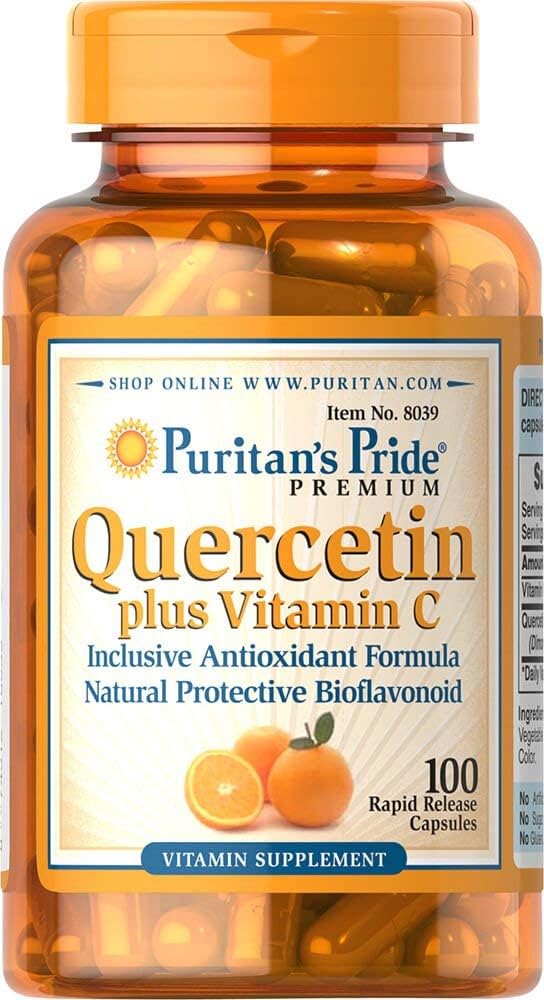 Puritans Pride Premium Quercetin Dihydrate Plus Vitamin C 1400mg, Kosttillskott för ett hälsosamt immunsystem, hjärta och övergripande hälsostöd, 100 Rapid Release Capsules