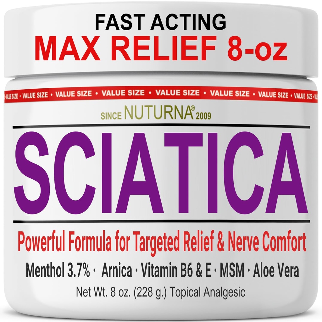 Iciatica Nerve Cream - Maximum Strength Comfort Cream jalka, kädet, jalat, varpaat, takaisin - Natural Ultra Strength Arnica, MSM, Menthol, rauhoittava Comfort, Large 8 Oz