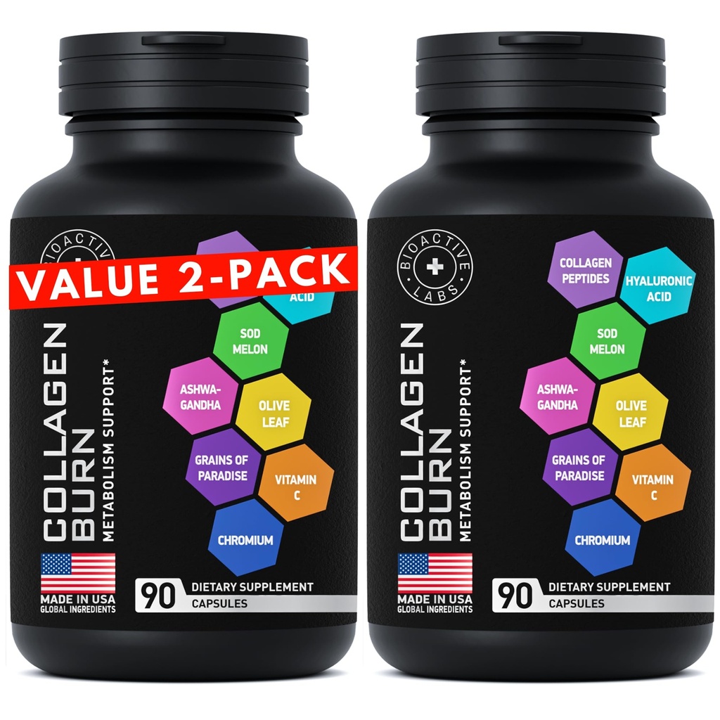 Termogeeninen Multi Collagen Burn Kapselit - Hydrolysed Collagen Peptides Plus Hyaluronic Acid - Advanced tyyppi I, II, III, V, X - 2-pakkaus, 180 Collagen Burn Caps