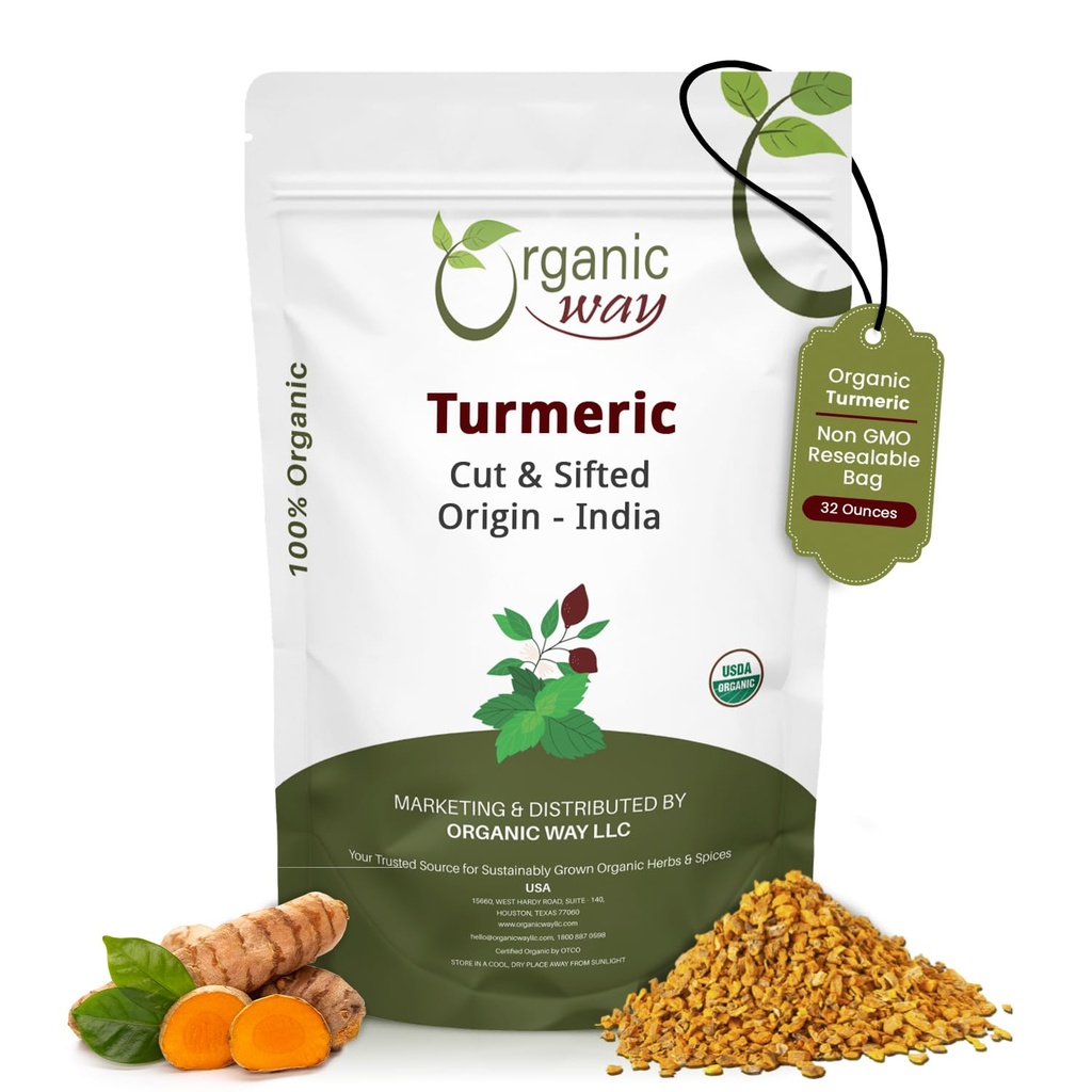 Organic Way Turmeric/Haldi Root Cut & Sifted (Curcuma Longa) - yrttitee