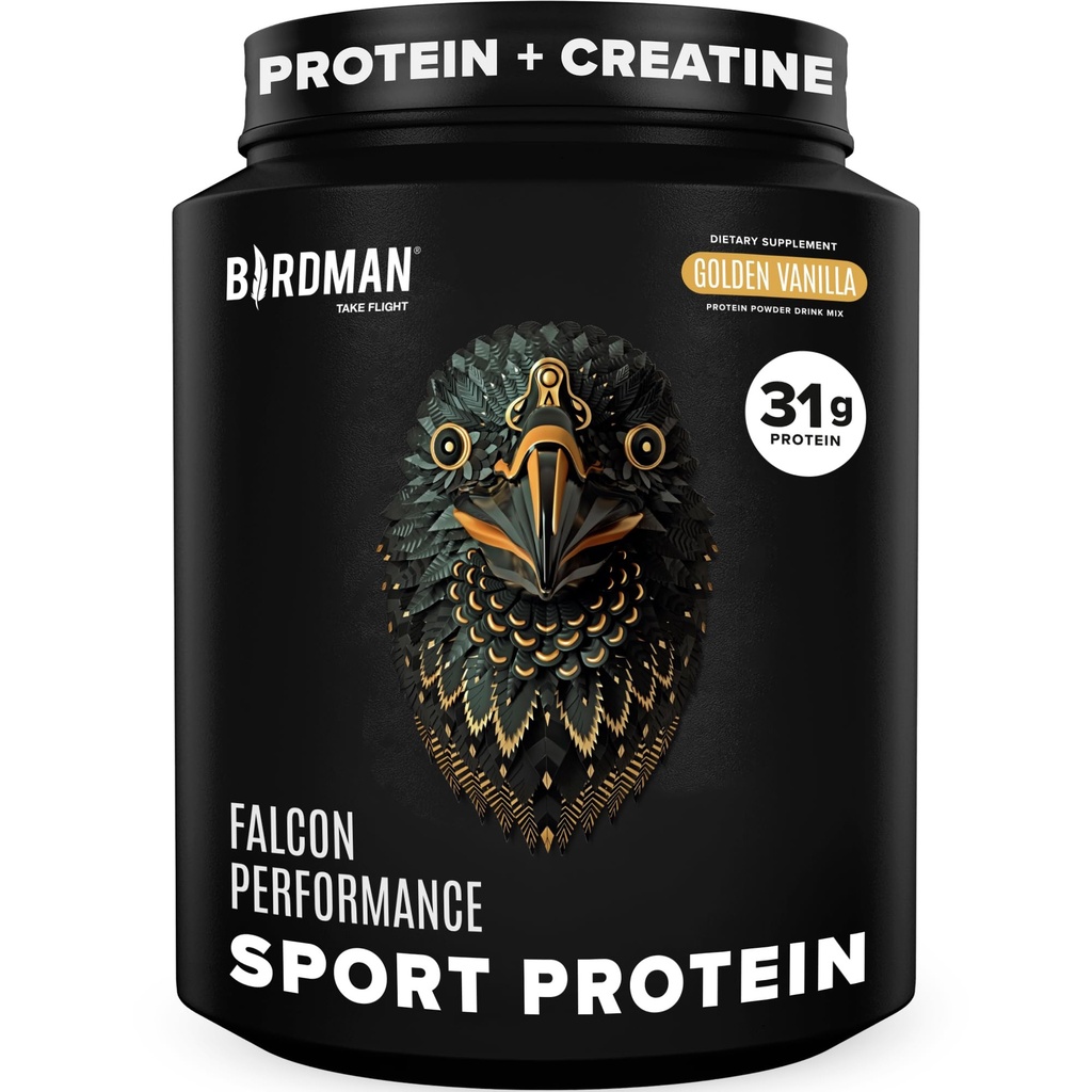 BIRDMAN Falcon Performance Vegan Protein Powder, 31g Protein, 5g Kreatin, 5g BCAA, Probiotika, Electrolytes, Pre Workout, Low Carb, Sugar Free & Dairy Free, Plant Based Vanilla Protein -19 Servings