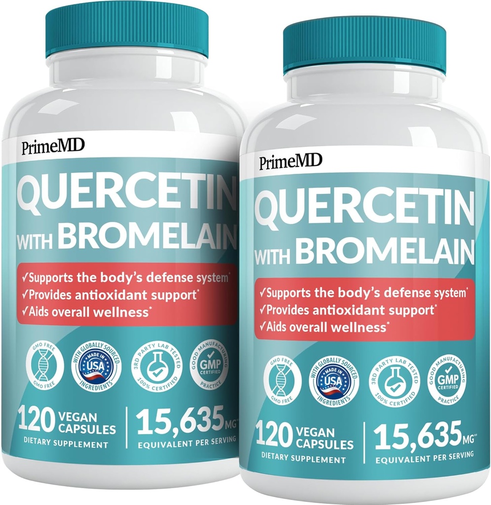 28-in-1 Quercetin ja bromelaiini Supplement - Quercetin 500 mg kapselit päivittäin immuunipuolustusta tukea - Quercetin kanssa C-vitamiini ja sinkki aikuisille Rikastettu D-vitamiini (120 ct, pakkaus 2)