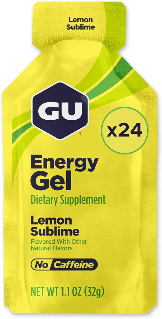 GU Energy Original Sports Nutrition Energy Gel, Vegan, Gluten-Free, Kosher och Dairy-Free On-the-Go Energy för alla träningspass, 24-räkning, Lemon Sublime