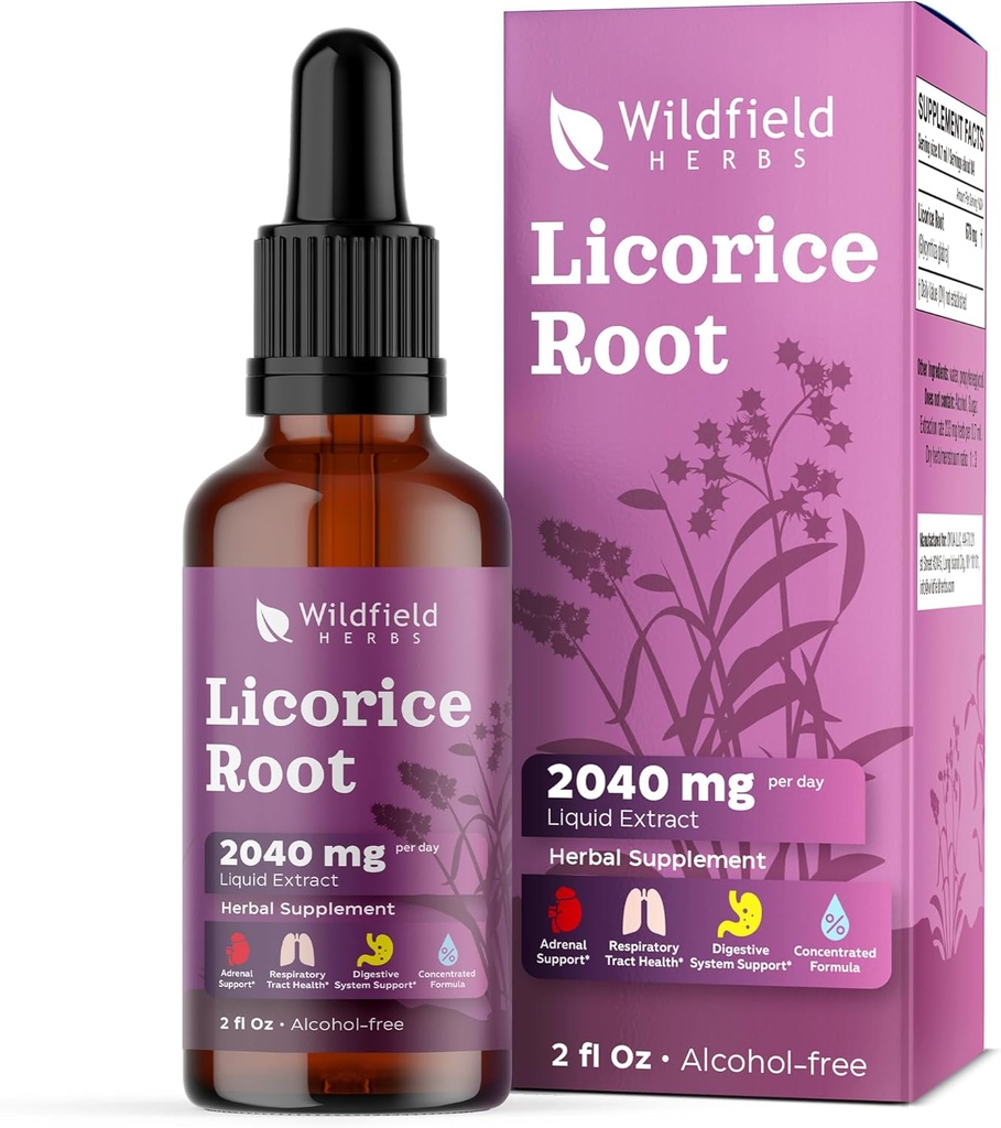 Lakritsi juuriuutetippa 2000 mg (Glycyrrhiza glabra L.) Kasviperäinen lisäaine Absorbs Better Than Capsules, 1 kuukausi tarjonta, 84 tarjoilut, alkoholiton tinktuura - 2 Oz, pakkaus 1