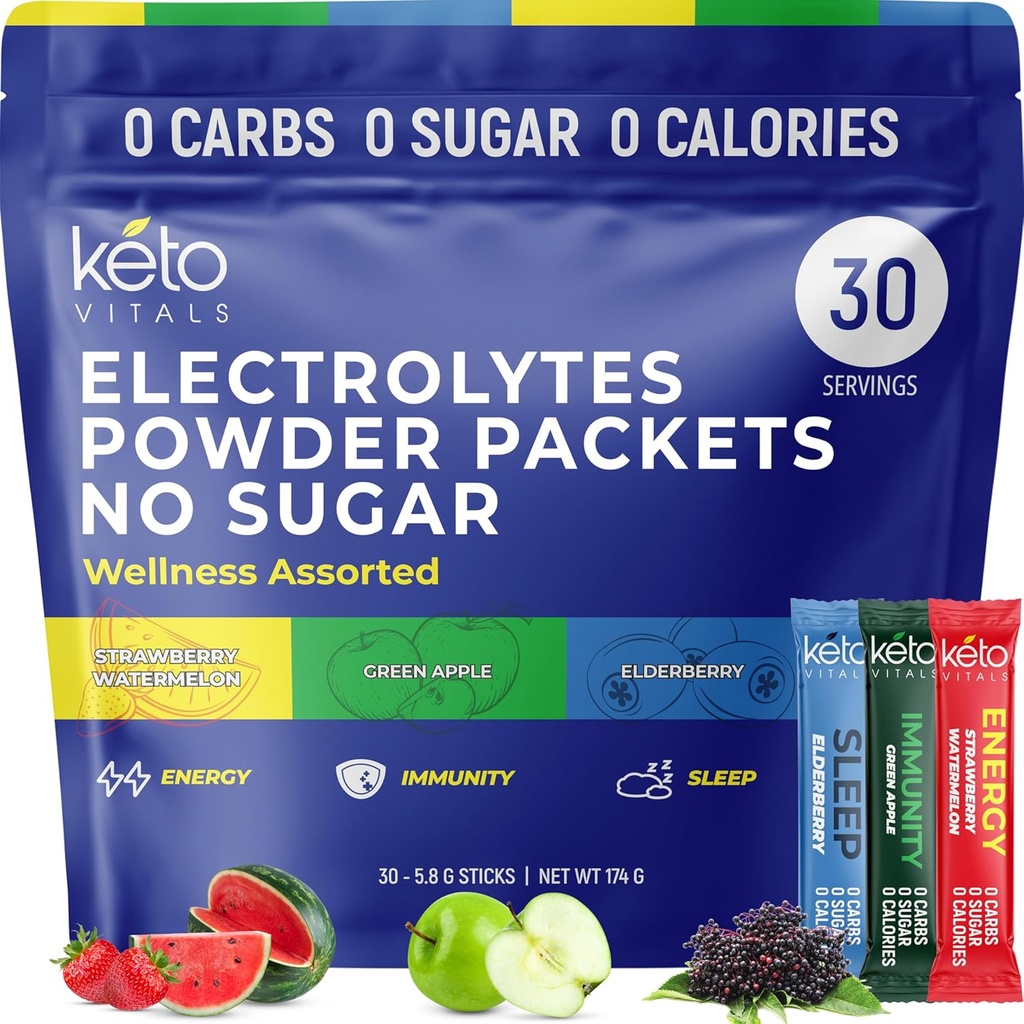 Keto Vitals Electrolytes Powder Packets with Energy, Immuniteetti, uni lisätyt edut ... Tehostaa energiaa, vahvistaa immuniteettia, parantaa unta...