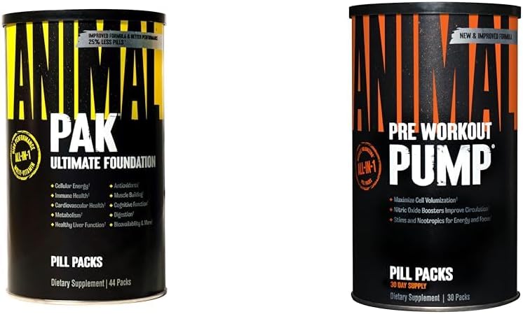 Animal Pak - Convenient All-in-One Vitamin & Supplement Pack - Zink & Pump - Preworkout - Vein Popping Pumps - Lätt att ta bort Stimulant Pill för Anytime Workouts - 30 Count