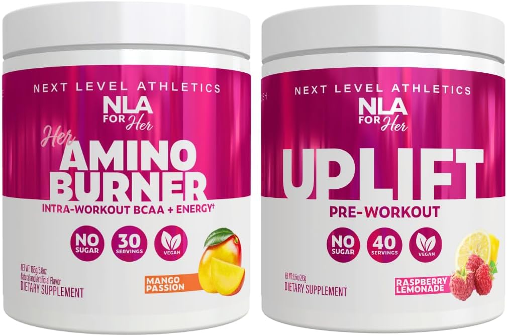 NLA hänen Pre/Intra harjoitus pino (sisältää hänen termogeeninen Amino Mango Passion ja Uplift Pre Treenout Vadelma Lemonade)
