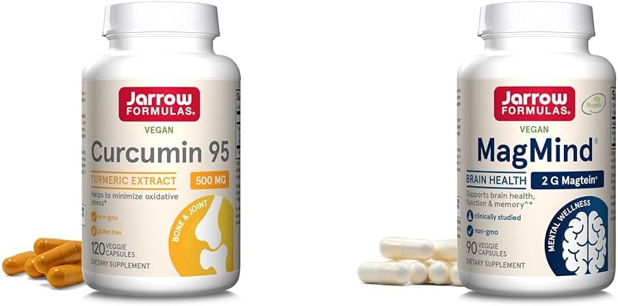 Jaarrow Formula Curcumin 95 500mg - Jopa 120 Tarjoilut (Veggie Caps) - Kurkumauute & MagMind aivojen terveys magteiini (Magnesium L-treonaatti), ravintolisä