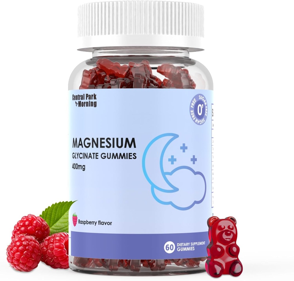 Magnesium Glycinate Gummies 400mg,Adult Sugar Free Magnesium Glycinate Supplement, Muscle, Bone Support - 60 Organic Gummies