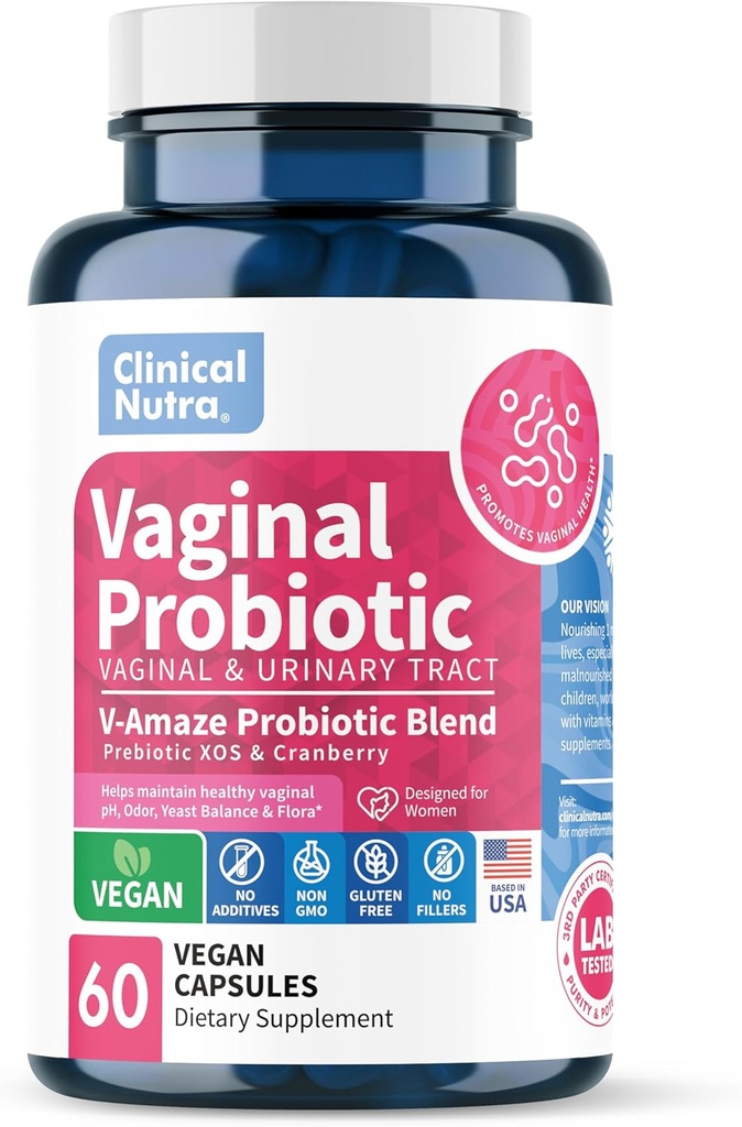 Kliininen Nutra emätin Probiootit naisten pH Balance, emättimen Odor Control Prebiootit & Lactobacillus Blend - Naisten terveys täydentää Terve emätin Flora tuki 60 kapselia