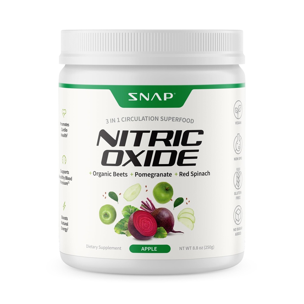Snap lisäravinteet Organic Beet Root Typpioksidi Powder - Tukee energian ja terveitä verenkiertoa, 8,8 oz (30 tarjoilua, 1 kuukausi tarjonta), Apple