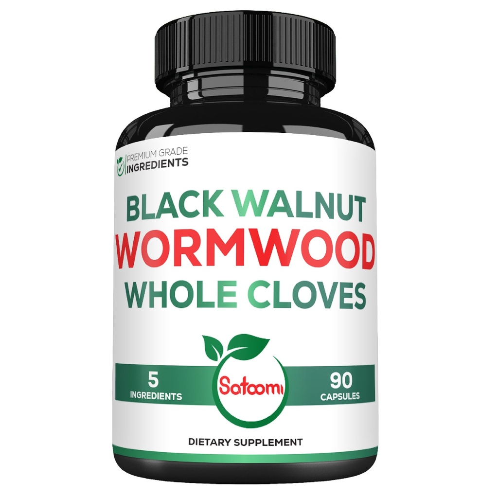 Satomi 5 in 1 Wormwood Capsules Supplement - with Black Walnut Cloves Turmeric and Berberine HCl - 90 Capsules - Immuunijärjestelmän ja digestion Health