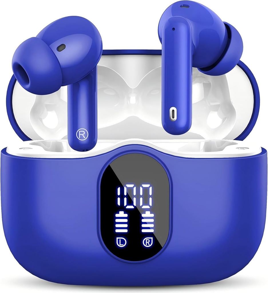 Langattomat kuulokkeet Bluetooth 5,3 kuulokkeet Basso Stereo korvanuket melu Canceling Mic LED näyttö korvakuulokkeet IP7 vedenpitävä 36H Leikkiaika Laptop Pad Puhelimet Urheilu harjoitus Sininen