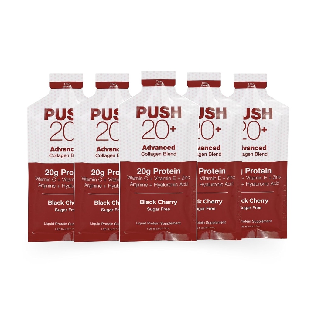 PUSH20+ Advanced Collagen Blend - Liquid Protein 20g per 1.25 fl. oz - Black Cherry Flavor - C-vitamiini, kollageeni Peptidit, hyaluronihappo, E-vitamiini ja paras nestemäinen kollageeni olemalla hyvin olennainen