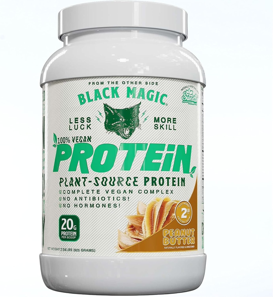 Black Magic Plant-Source 100% Vegan Protein - Keto, Low Sugar, Dairy Free Protein - Pre/Post Treout - Peanut Butter - 20g Protein - 2 LB