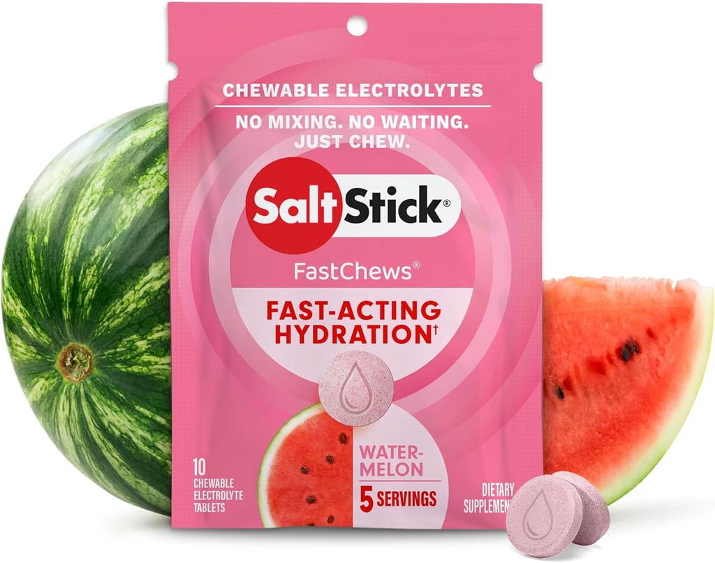 SaltStick Fastchew Elektrolyyttikorvaustabletit nesteytykseen, 10 tabletin pakkaus, vesimeloni, 10