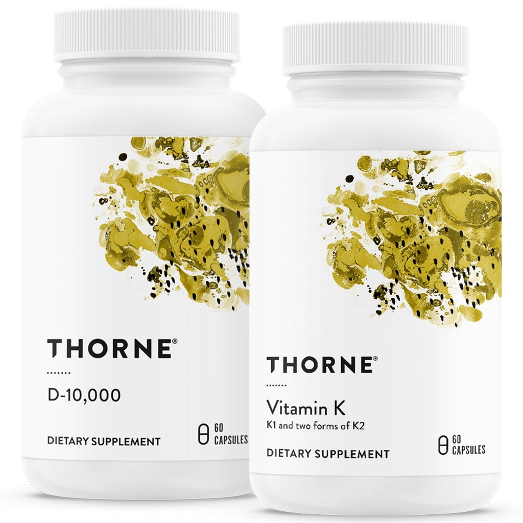 THORNE - Bone Health Bundle - Vitamin D3 & Vitamin K - Stöder hälsosamma ben, tänder muskler, kardiovaskulär och immunfunktion - 30 till 60 portioner