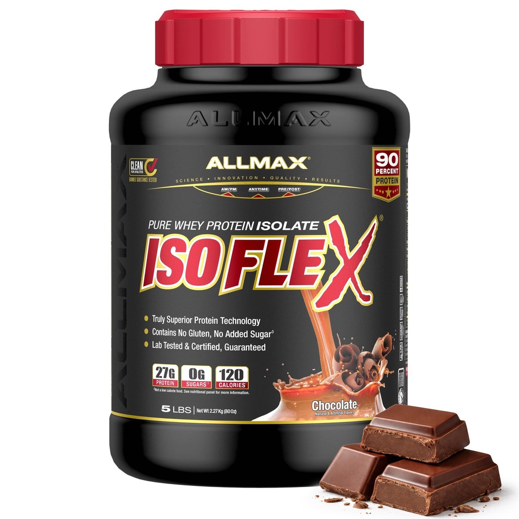 ALLMAX Nutrition - ISOFLEX Whey Protein Powder, Whey Protein Isolate, 27g Protein, Choklad, 5 pund