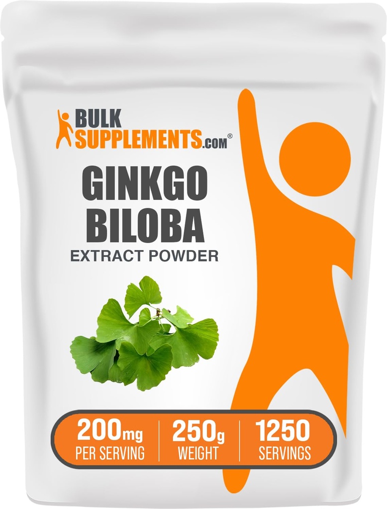 BulkSupplements.com Ginkgo Biloba Extract Powder - alkaen Ginkgo Biloba Leaf, Antioksidantti lähde, Herbal Supplement - Gluteeniton, 200mg per tarjoilu, 250g (8.8 oz) (Pakkaus 1)