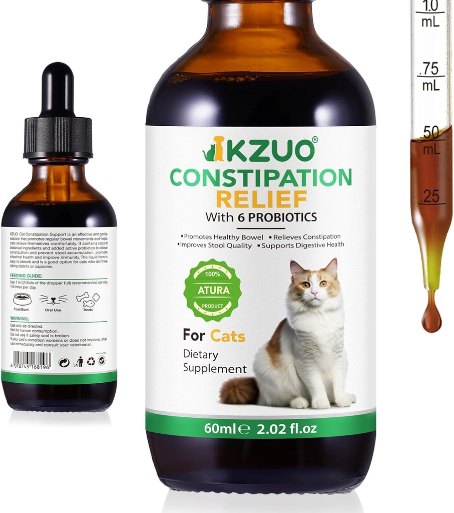 Kissa Ummetus Relief - Natural Laxative Drops kanssa kurpitsa kuitua & Probiootit, veteraani Formulated Fast Bowel Support, Hairball Relief, Easy Liquid Dosing, Kanan maku