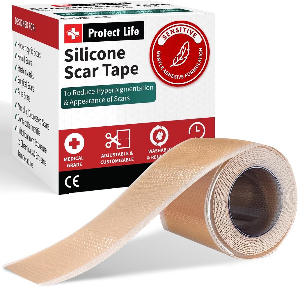 Suojaa Life Silicone Scar Sheets 1.6" x 118" Roll-3M - Medical Scar Teape Keloid Bump poisto - Uudelleen käytettävä Silicone Teape Scar Removal Strips, Patches for Kirurgical Scars, C-osassa