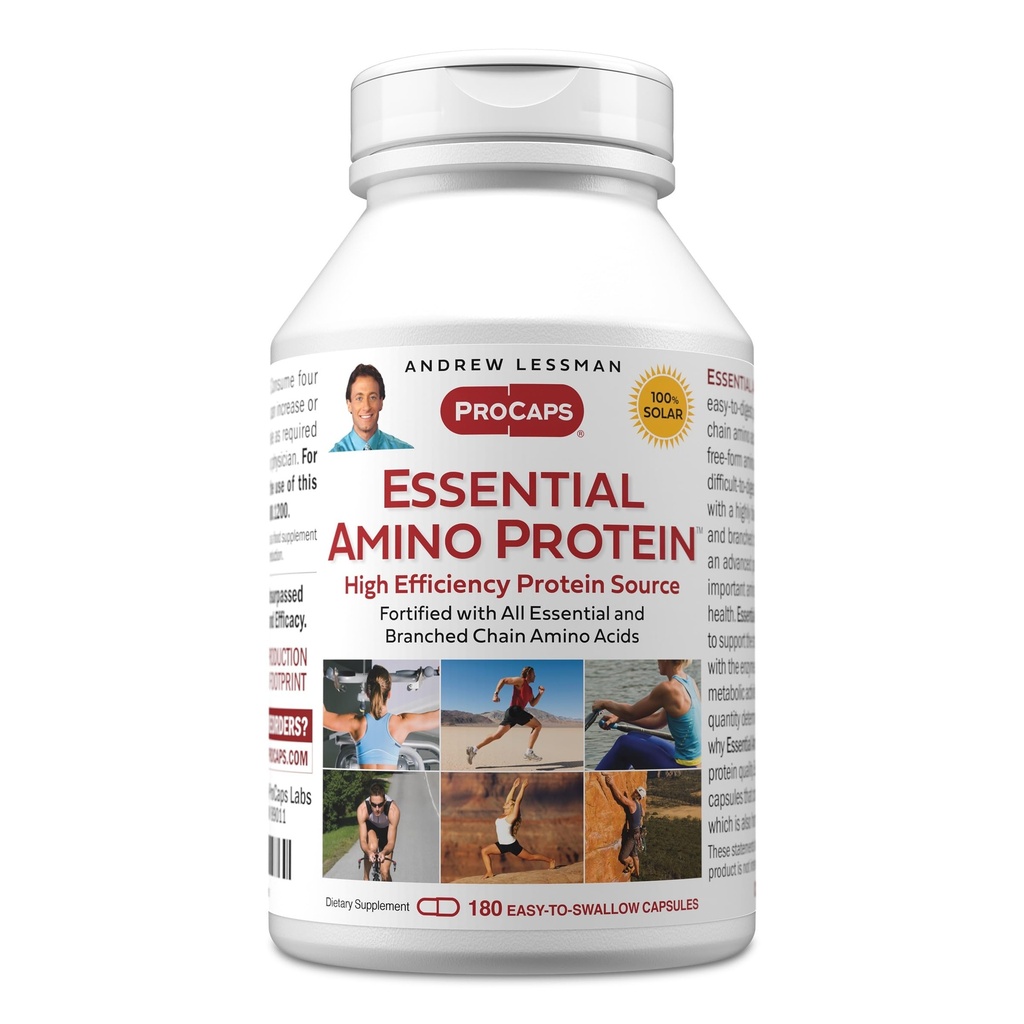ANDREW LESSMAN Essential Amino Protein 180 kapslar - En mycket biotillgänglig proteinkälla med väsentliga och branched Chain Amino-syror. Stöder struktur och funktion av nyckelorgan och rader.