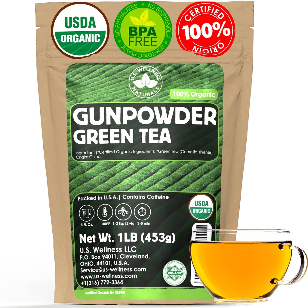 U.S. Wellness Naturals Organic Gunjauhe Vihreä tee Loose Leaf ... Premium laatu 100% Certified Organic Green Tea