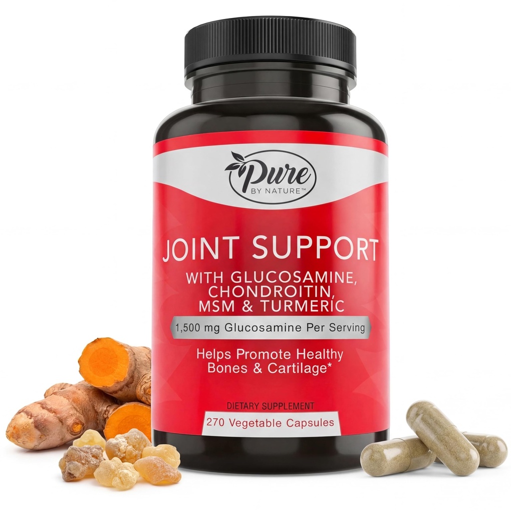 Pure By Nature Joint Support, Glukosamiini ja Chondroitin Turmeric MSM Boswellia Supplement, 270 kapselia